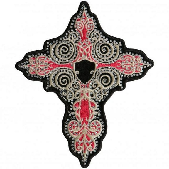 Rhinestone Pink Cross - Embroidered Iron-on Patch, Officially Licensed Original Artwork - 4" x 5"