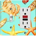 thumbnail image 1 of Metal Light Switch Wall Plate Outlet Cover (Colorful Ocean Crab Star Fish Sea Shell Teal - Single Toggle Single Rocker), 1 of 2