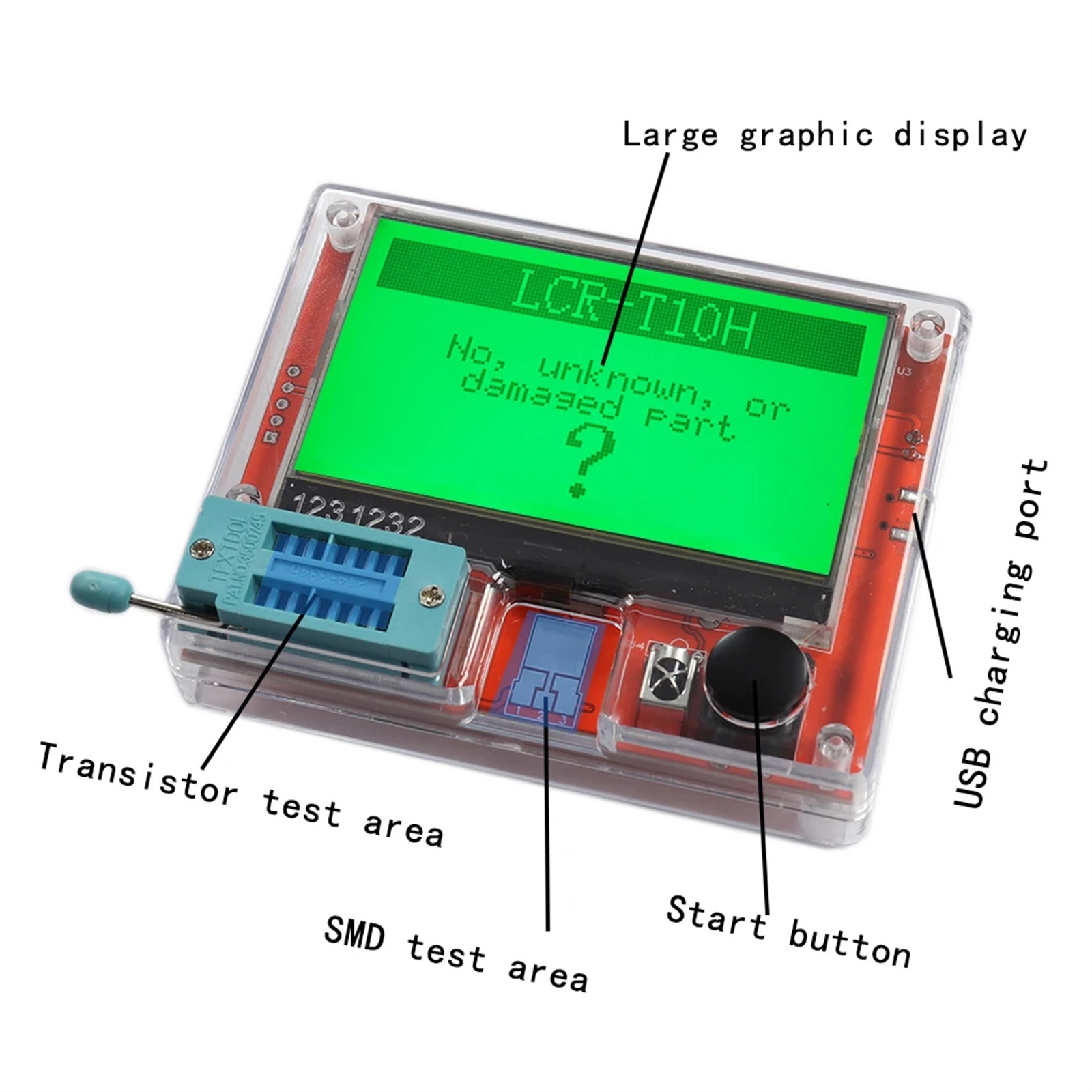 LCR-T10H Digital Transistor Tester Multimeter Diode Triode Capacitance ESR Meter MOS/PNP/NPN LCR LCD Display Screen ,Accurate and Speed