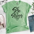 thumbnail image 2 of She Is Strong Shirt, Unisex Women's Shirt, Empowered Shirt, Jesus Shirt, Scripture Shirt, Proverbs Shirt, Heather Apple Green, Small, 2 of 6
