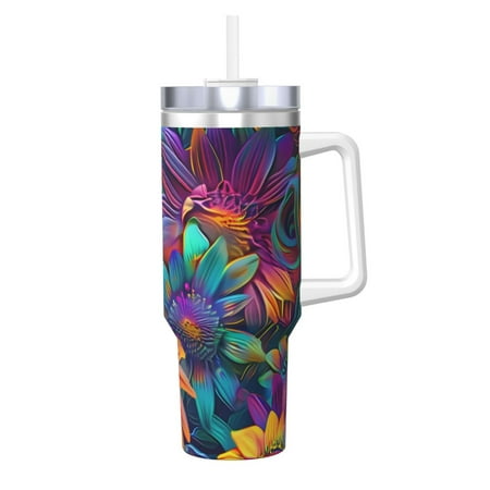 

Zeuib Psychedelic Sunflowers Printed Insulated Stainless Steel Hot/Cold Coffee Cup 40oz Ice Bully With Handle Tumbler with Straw and Handle Insulated Water Bottle Travel Mug Cup