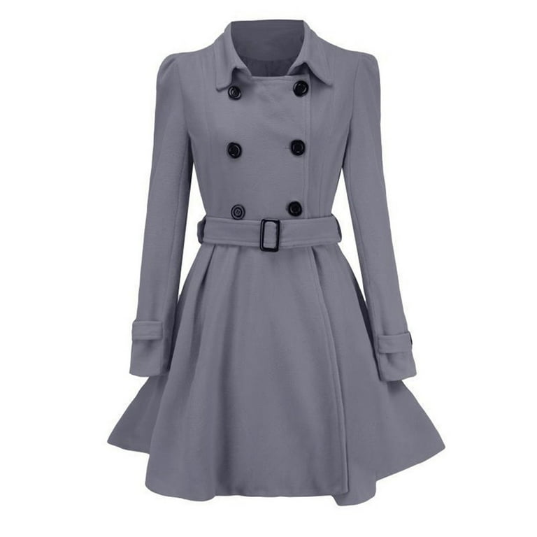 Lovskoo Women's Trench Coat Lapel Double Breasted Thick A Line Pea