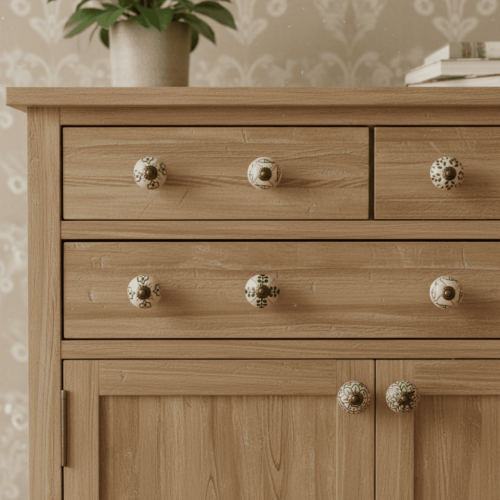 Vriksha Kraft Round Cabinet Knobs Ceramic Off-White with Hardware Fittings 12 Piece 12 Pack