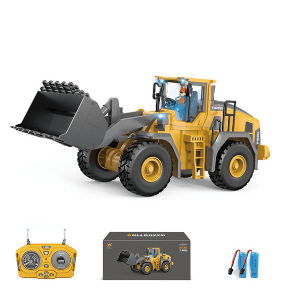 Metal RC Wheel Loader Toy,9-Channel Remote Control Bulldozer Truck,Rechargeable 2 Batteries