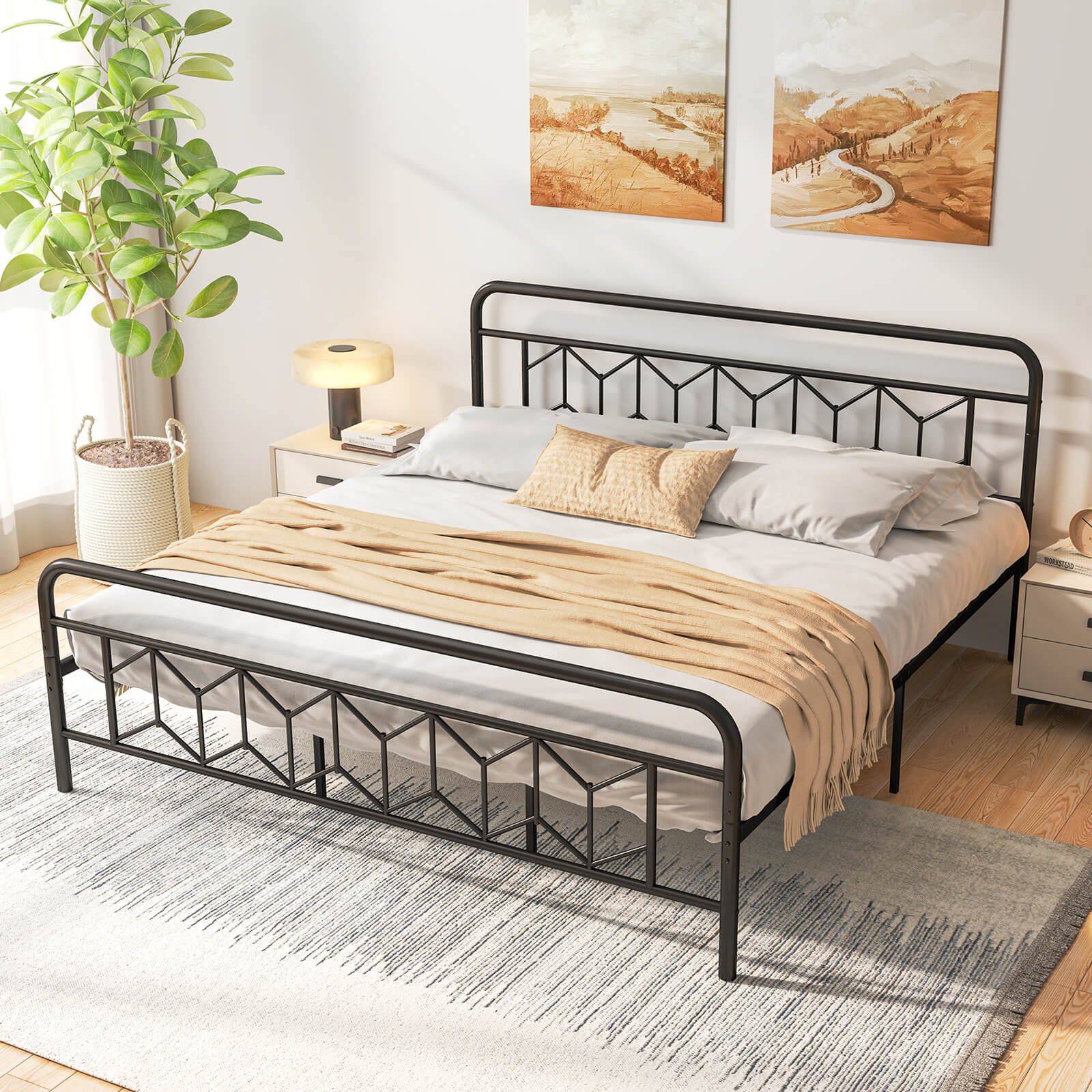 Infans King Size Bed Frame Mattress Foundation w/ Headboard 12.5" Under-bed Storage