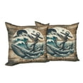 thumbnail image 2 of Ambesonne Nautical Throw Pillow Cover Pack of 2, Cottage Anchor Whale Waves, 2 Pcs-24" x 24", Brown and Slate Blue, 2 of 5