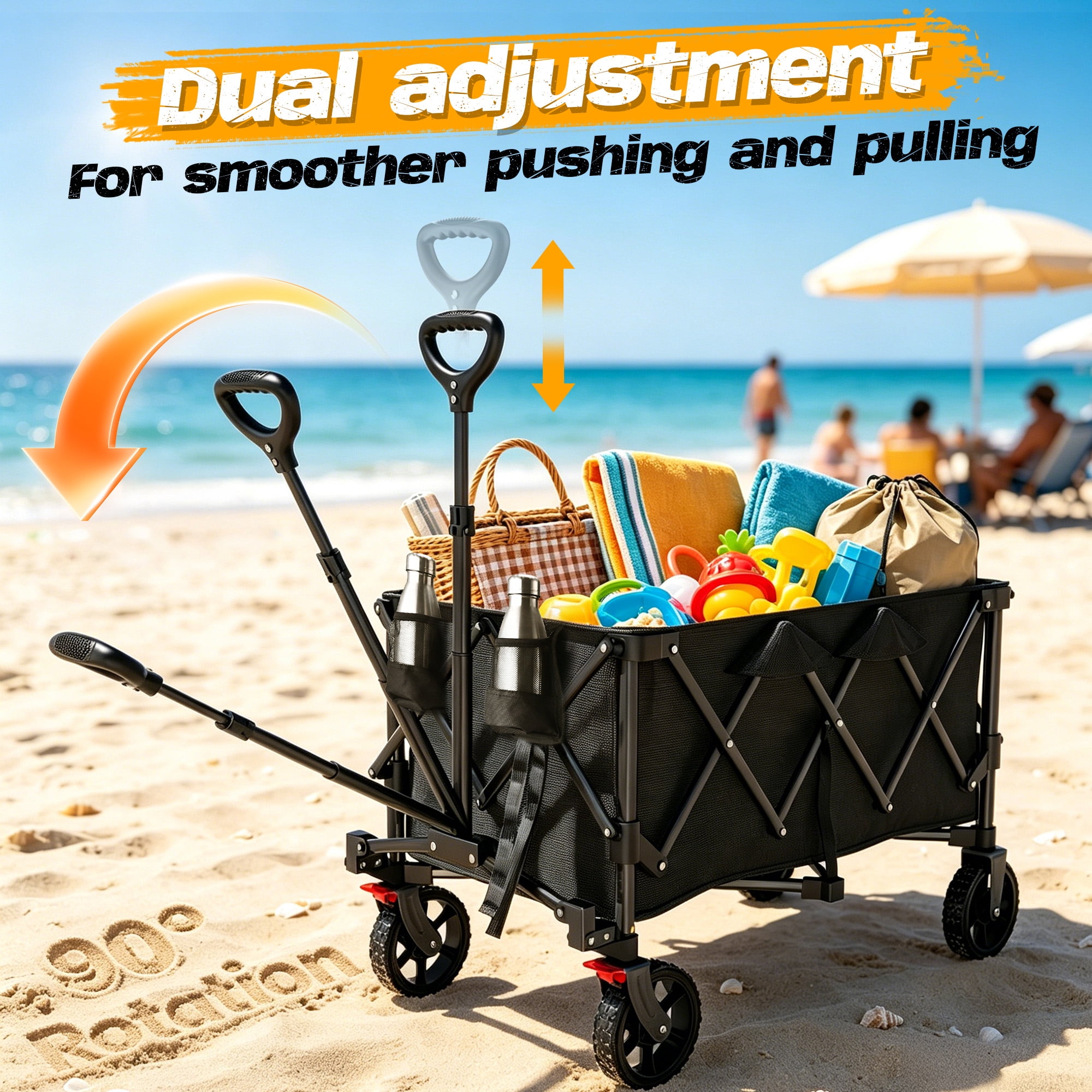 WildFinder Foldable Wagon Cart with Wheels, 450LBS Heavy Duty Collapsible Wagon Cart with Wheels&Adjustable Handle, Portable Utility Cart for Grocery Sports Garden Shopping Camping, Black