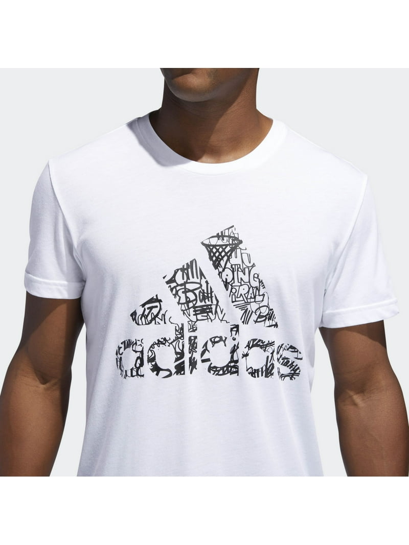 adidas Mens White Fill Logo Graphic Tee Crew Neck Short adidas Mens White Fill Logo Graphic Tee Crew Neck Short