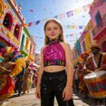 thumbnail image 3 of MuXiKeJi Clothes Girls Glitter Letter Off Shoulder Crop Top Sleeveless Performance Shirt For Dance Party Stage Wear, 3 of 4