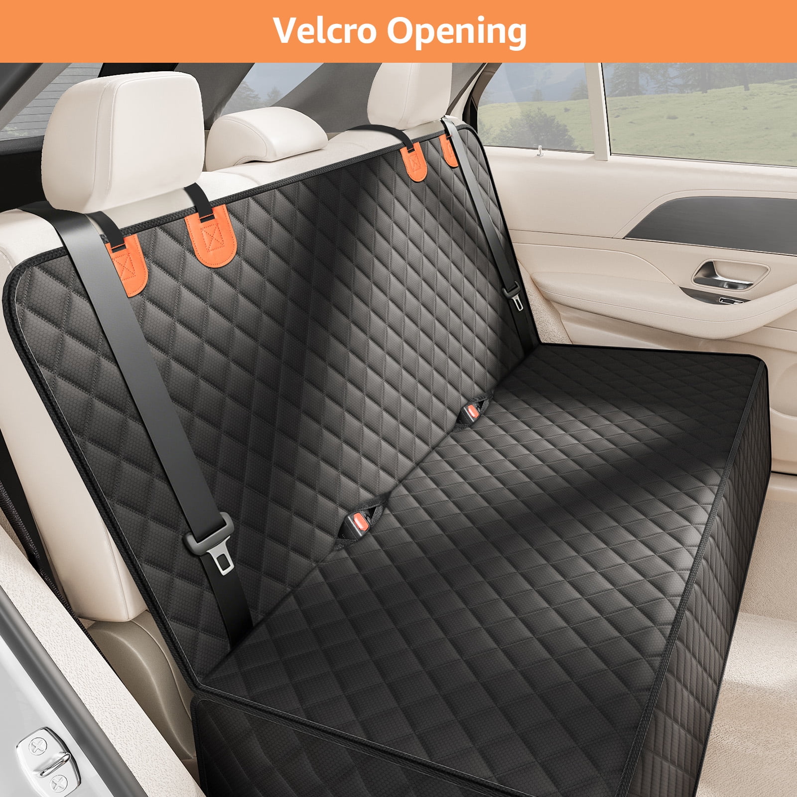 SMATTO Dog Car Seat Cover for Back Seat Bench, Waterproof, Scratchproof, Nonslip, Universal Fit Cars Trucks SUVs, Washable Durable Pet Car Seat Protector with 4 Seat Belt Openings - Black