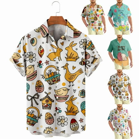 

Easter Beach Aloha Tee Shirts with Pocket Polyester Clothes For Men Boys
