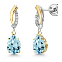 Gem Stone King 925 Silver and 10K Yellow Gold Sky Blue Topaz and White Lab Grown Diamond Dangle Earrings for Women | 2.69 Cttw | Gemstone November Birthstone | Pear Shape 8X6MM