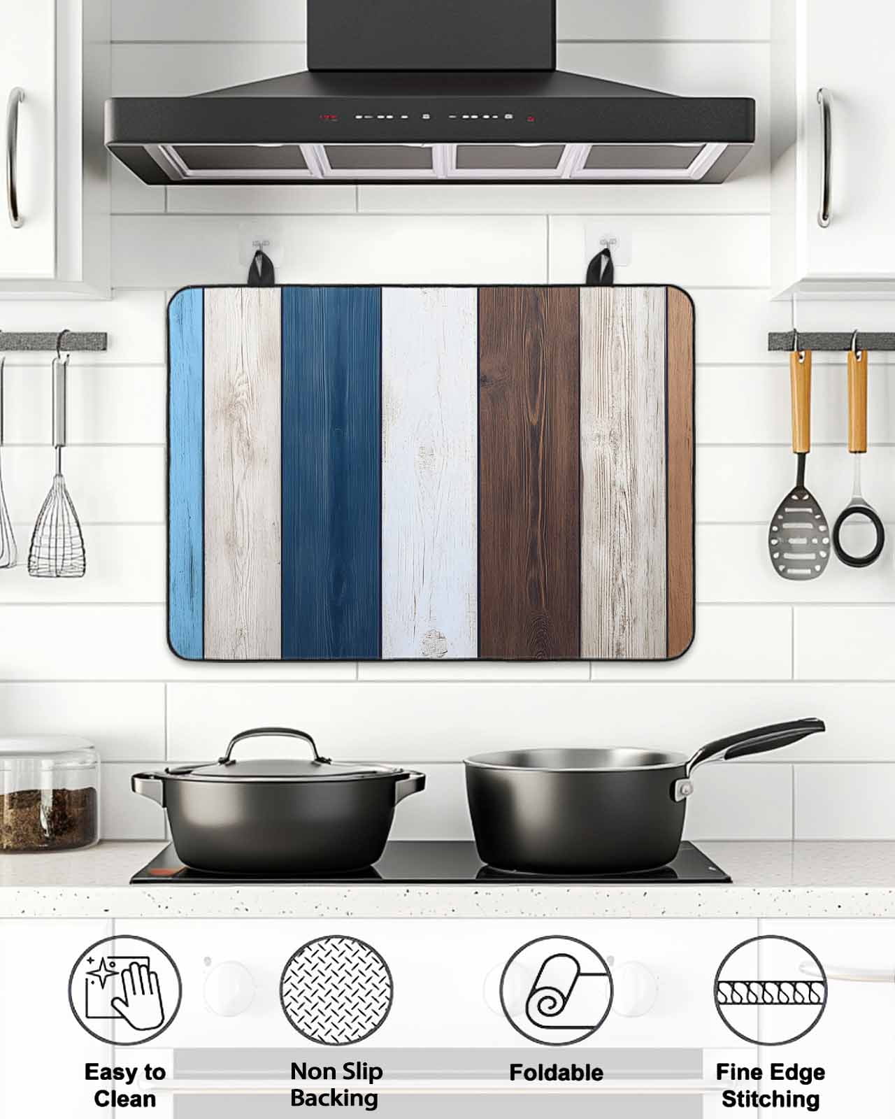 Stove Top Covers for Electric Stove, Blue Brown Farmhouse Glass Stovetop Cover Protector, Vintage Retro Wooden Induction Cooktop Protector Oven Mat for Kitchen Countertop 24"x21"