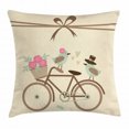 thumbnail image 1 of Retro Throw Pillow Cushion Cover, Wedding Bride and Groom Birds on the Bicycle with Basket of Romantic Rose Flowers, Decorative Square Accent Pillow Case, 16 X 16 Inches, Multicolor, by Ambesonne, 1 of 2