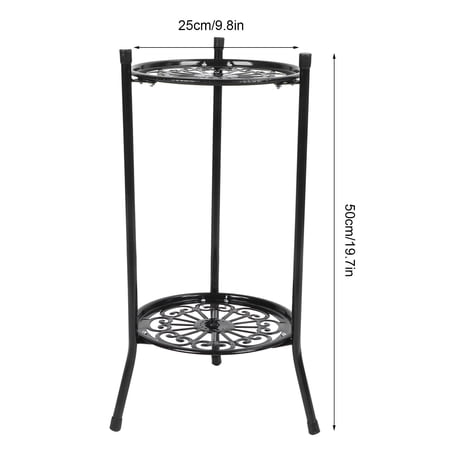 YAHHU 2-Tier Metal Plant Stand Flower Pot Holder Display Shelf Rack for Indoor Outdoor Garden Decoration, Black, 19.7 inches / 50 cm