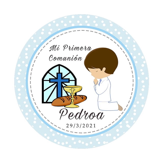 Pegatinas personalizadas para primera comunión, etiquetas de recuerdo para Baby Shower, niño y niña, 2,5-7cm, 96 unidades
