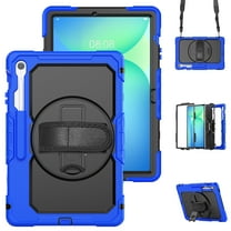 Dteck Full Body Case for Galaxy Tab S10 FE  13.1 inch 2025 ( SM-X620/X626 ), Heavy Duty Case Built-in with Screen Protector 360° Rotating Stand Cover with Hand/Shoulder Strap,Blue