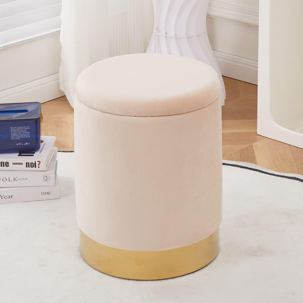 Mxfurhawa Velvet Storage Ottoman Multipurpose Footrest Stool for Living Room & Bedroom(Champagne)