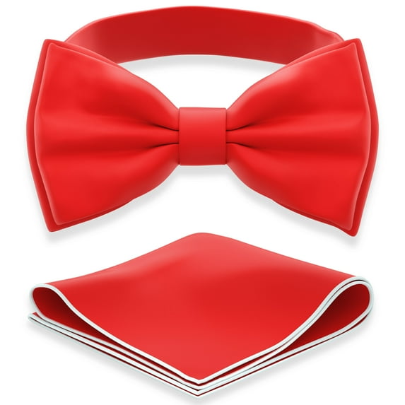 Boy's Scarlet Bow Tie with Handkerchief Set Pre-Tied Style Formal Satin Classic Bowtie for Tuxedo Faux Silk, by Adam Young (Medium, Red)
