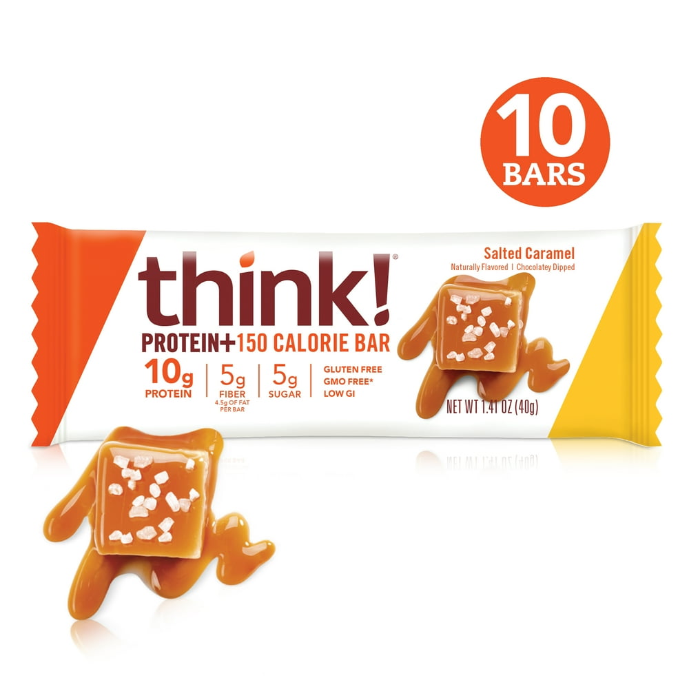 think! Protein + 150 Calorie Bars, Salted Caramel, 1.41 oz Bar, 10 Count