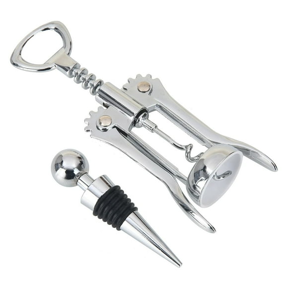 Mainstays Stainless Steel Wing Corkscrew and Wine Stopper Set, Silver