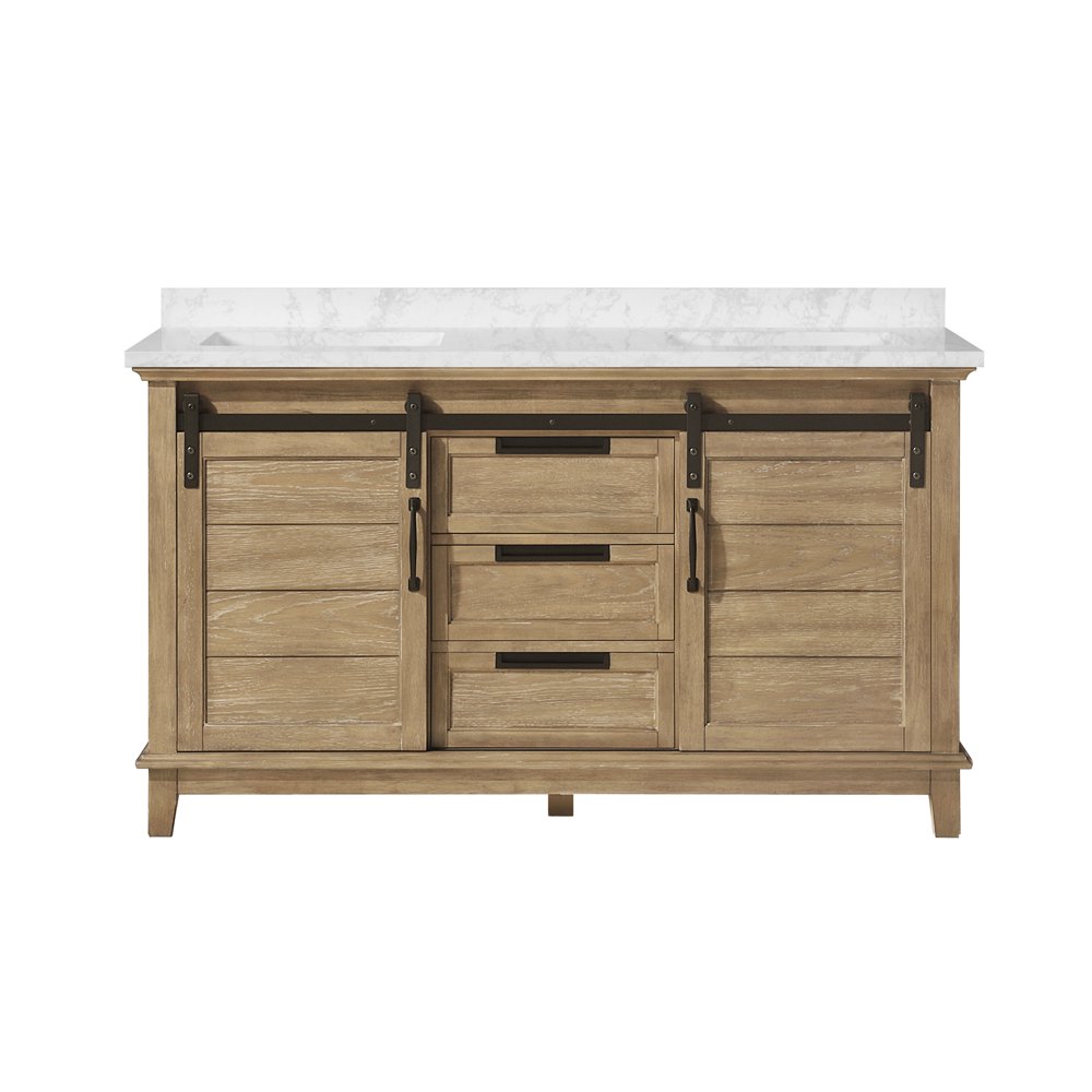 OVE Decors Edenderry 60in Double Sink Bathroom Barn Door Vanity