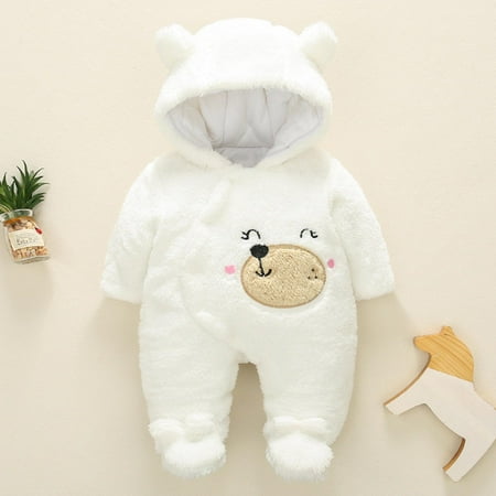 

DAETIROS Exquisite Toddler Baby Boys Girls Jumpsuit Keep Warm One-piece Daily Winter Solid Thick Rompers White