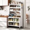 thumbnail image 1 of OCKYOOZ Freestanding Kitchen Storage Cabinet, 6-Tier Kitchen Storage Rack, Microwave Stand with Flip Door and Pegboard, Baker’s Rack for Kitchen Storage, Large Kitchen Storage Shelves, 1 of 7