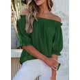 thumbnail image 4 of SHEWIN Womens Tops Off The Shoulder Blouses for Women Casual Spring Summer Cute Pleated Short Puff Sleeve T Shirts, 4 of 9