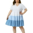 thumbnail image 1 of GRACE & GRANDEUR Vestido midi de chambray con volantes y mangas cortas para mujer en tallas grandes 1X azul claro, 1 of 8
