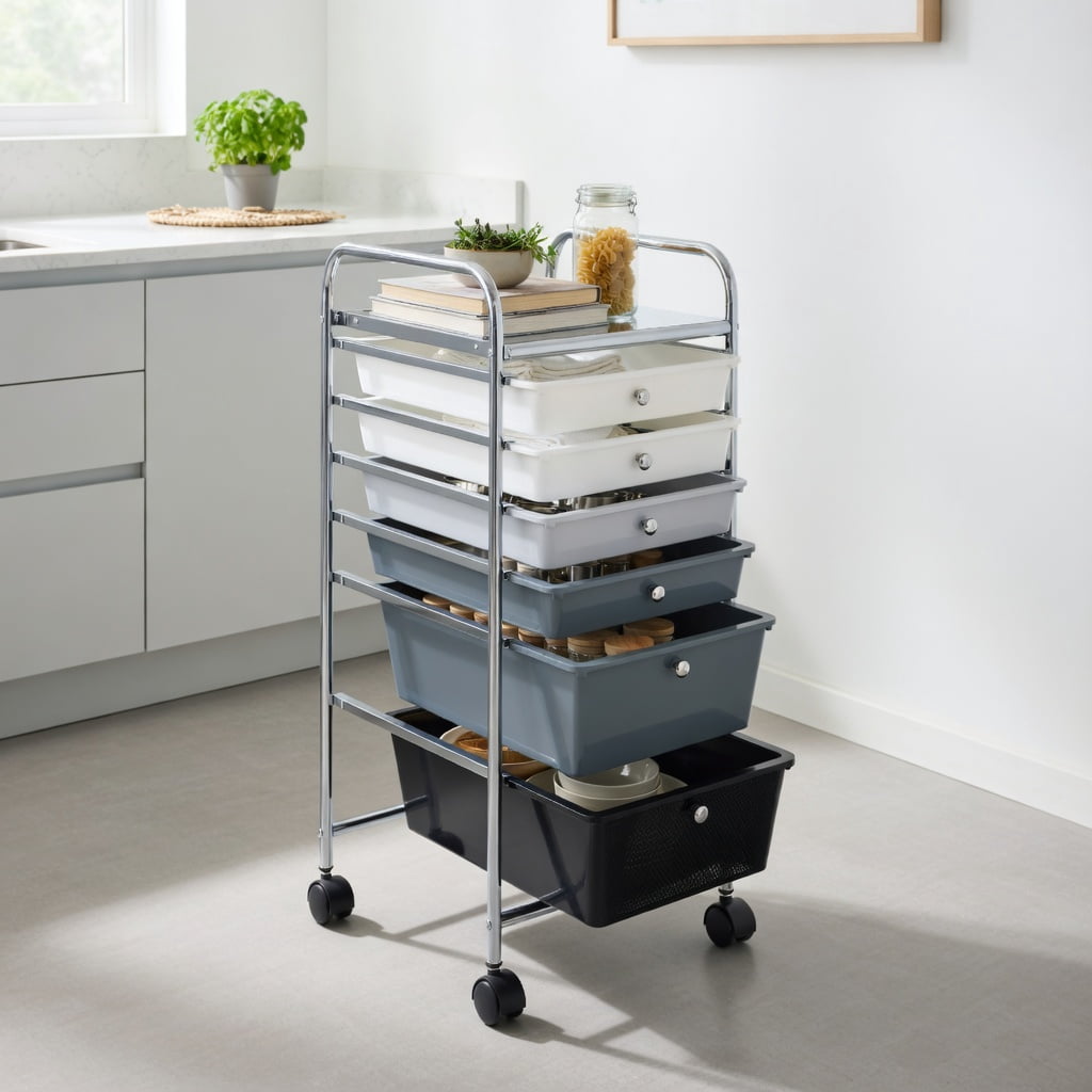 Spaco 6 Drawers Rolling Storage Cart Organizer-Mixed Black, Craft Organizers and Storage, Multipurpose Organizer Cart for Home, Office, School