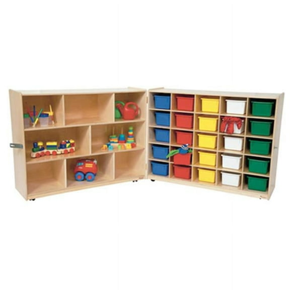 Wood Designs Shelf Folding Storage 25 Compartment Cubby with Trays