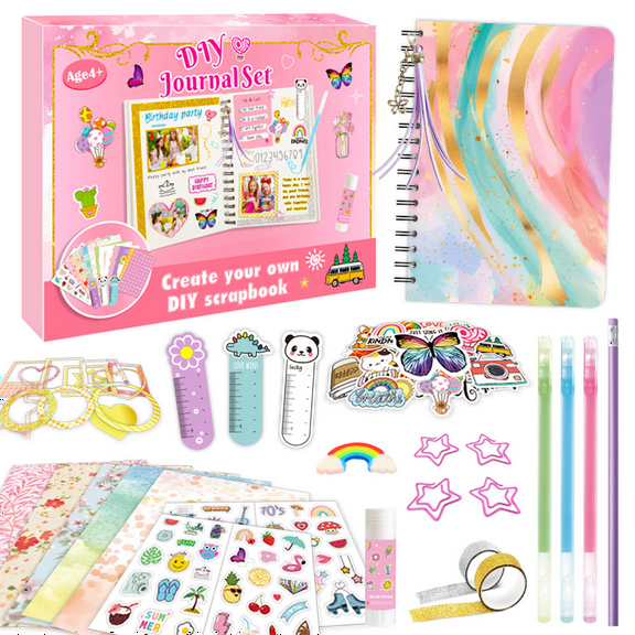 Eurhowing 157Pcs DIY Journal Kit for Girls, Scrapbook Diary Supplies Set, Journaling & Art Crafts Kit with Stickers, Gifts for Girls Ages 6-14