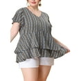 thumbnail image 4 of Agnes Orinda Women's Plus Size Retro Layered Ruffle Hem V Neck Top 1X Blue, 4 of 7