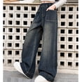 thumbnail image 4 of Avrnliq Womens High Waisted Wide Leg Baggy Jeans Vintage Wash Elastic Waist Pull On Denim Pants with Back Pockets Casual Streetwear Y2K Style Comfort Loose Trousers,Size 12-13T, 4 of 9