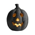 thumbnail image 2 of 6 Inch Black Halloween Jack O Lantern with LED Tea Light Candle, Resin Light Up Pumpkin Decor, Warm Glow for Indoor Tabletop Home Porch Trick Or Treat Halloween Party Decoration, 2 of 5