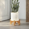 thumbnail image 2 of Honeycomb Mid-Century Modern Indoor Metal Pot Planter with Arch Wood Base - 14.75" H x 12" W, 2 of 5