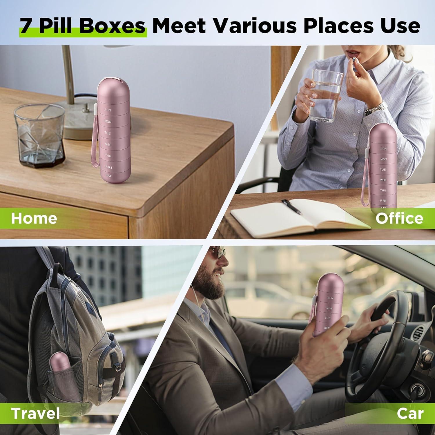 Metal Moisture Proof Weekly Pill Organizer, Stackable Aluminum Alloy BPA Free Travel Hiking 7 Day Pill Box Case