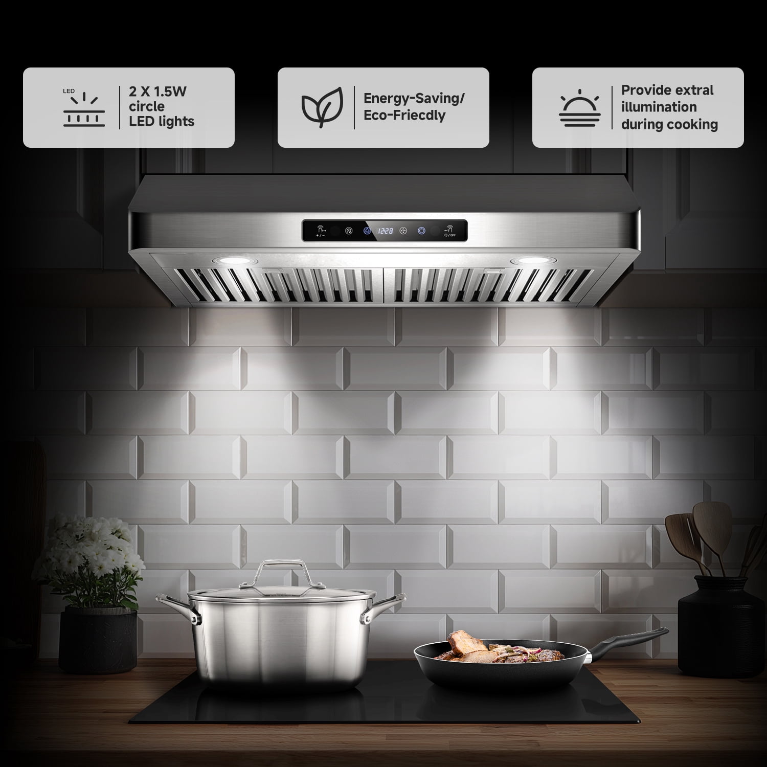 Aaobosi Under Cabinet Range Hood 30 Inch 750CFM Stainless Steel Kitchen Stove Vent Hood 3 Speed Exhaust Fan with Remote Control
