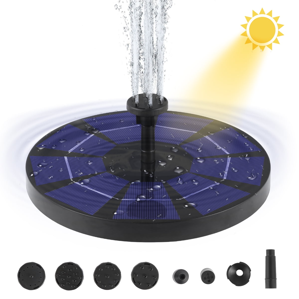 Solar Fountain Solar Powered Fountain Pump 3W Solar Water Pump with 6 Nozzles 1200mAh Battery Backup for Bird Bath Garden Patio