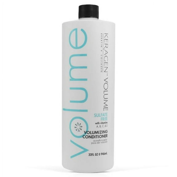 KERAGEN - Volumizing Conditioner for Fine Hair with Keratin and Collagen, Sulfate Free 32 Oz - Add Thickness, Hydrates and Enhances Hair Volume, with Panthenol, Vitamins, and Jojoba Oil