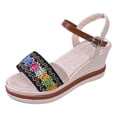thumbnail image 6 of Rokment Womens Ethnic Platform Wedges Dress Sandals Bohemian Summer Vintage Colorful Linen Sole Chunky High Heeled Dressy Sandals for Woman Beach Vacation Black Size6, 6 of 7