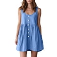 thumbnail image 2 of Robes Mini pour Femmes à Col Rond Sans Manches Style Bohème Vacances à Boutons devant Légères Respirantes Coupe Ample Robes, 2 of 7