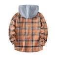 thumbnail image 4 of Mens Flannel Plaid Shirts Casual Button Down Jackets Long Sleeve Color Blocked Stylish Hooded Shirts with Pocket Orange L, 4 of 4