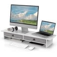 thumbnail image 2 of XNKOLMJ Dual Monitor Stand  2 Tiers Monitor Riser for Desk  35 Inch Computer Stand with 2 Drawer  Desk Shelf for   Office  Laptop  PC  TV  Printer (Black), 2 of 9