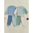 thumbnail image 3 of Elippeo Baby Pants Set 6 12 18 24 Months 3 Years Contrast Color Long Sleeve Crew Neck Sweatshirt with Sweatpants 2-piece Outfit for Girls Boys, 3 of 9