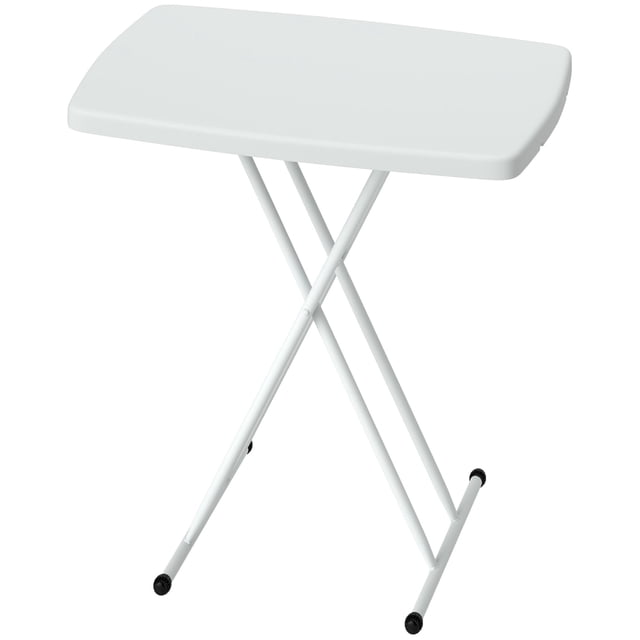 Portable Folding Patio Side Table, 6-Level Adjustable Height Outdoor Bistro Table with HDPE Top and Metal Frame, 29.9"L x 19.7"W White Table for Balcony, Garden, Poolside