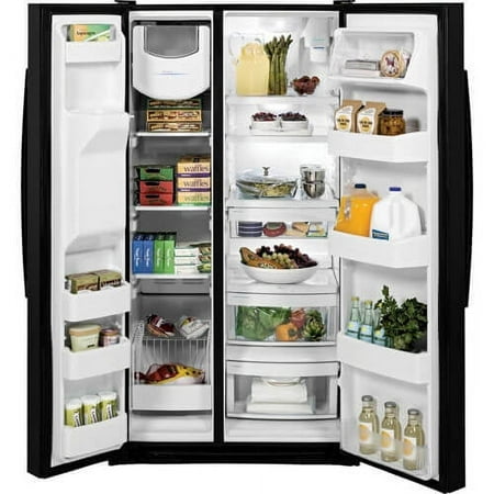 GE - 25.4 Side-by-Side Refrigerator with Thru-the-Door Ice and Water - Black