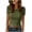 Army Green, variant on Lace Trim Crew Neck Ribbed Knit Crop Top Short Sleeve Fitted Blouse Women's Casual Everyday Summer Top