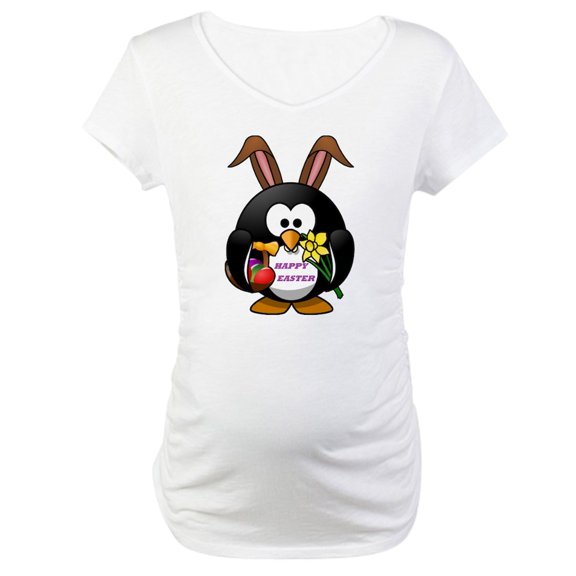CafePress - HAPPY EASTER PENGUIN BUNNY Maternity T Shirt - Cotton Maternity T-shirt, Cute & Funny Pregnancy Tee
